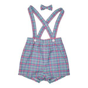 Vintage Plaid Suspender Shorts Romper Outfit + Matching Bow Tie 18m / 24m